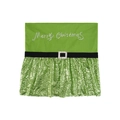 Sparkly green sequin Christmas chair cover with Merry Christmas embroidery and belt detail - Green / 50x50cm / Green
