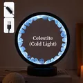 Celestite crystal cluster ring night light with cold white LED and USB power base - Celestite (black Frame Monochrome Cool Finish) / Brown Kraft Paper Box Packaging (17*10.5*20.5cm)