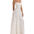 Elegant white lace embroidery strapless long dress with slim fit and floor-length design - S / White