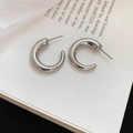 Polished silver C-shaped hoop earrings with minimalist metal design for women - 925 Silver Needle / Silver 3cm Extra Slim Style (12#)