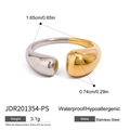 Two-tone stainless steel teardrop ring with waterproof and hypoallergenic properties - JDR201354-PS Gold Silver Split Color