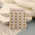 Lot de 12 paires de boucles d'oreilles boules dorées en acier inoxydable minimaliste - Or (5mm)