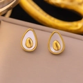 Fashionable gold avocado stud earrings with pearl shell inlay and 3D metallic center - Stud Earrings / Gold