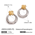 Boucles d'oreilles heurtoir bicolores en acier inoxydable doré et argenté poli - Style Croisé Nervuré Bicolore (JDE0111005-PS)