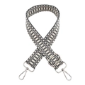 Close-up of geometric woven replacement strap with silver metal lobster clasps - Rice White Gray Geometric Pattern (Silver Hardware)