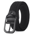Ceinture tressée noire élastique avec boucle en métal mat et finitions en cuir noir - Boucle Noire Noir