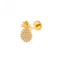 G23 titanium gold pineapple labret stud with pave cubic zirconia for ear cartilage - 1.2*6mm / Gold Pineapple