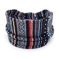 Bohemian style wide elastic headband with geometric ethnic pattern in black and red - 62-Bohemian Tribal