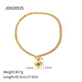 Collana a cuore in acciaio inossidabile dorato con ciondolo in pietra verde - Collana con Pietra Preziosa a Cuore (JDN20925)