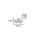 Silver labret stud with a leaf design and three clear zircons, 0.4cm by 0.63cm size - 5# Clover Style - Silver