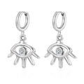 Minimalist silver eye-shaped hoop earrings with clear round diamonds in steel - Winking Eye With Rhinestones (MS-674) / 2.0*8 / Steel