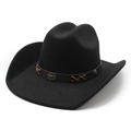 Classic black wool felt cowboy hat with leather strap and vintage metal bull head emblem - M(56-58cm) / Black