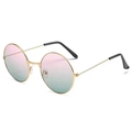 Retro round sunglasses with gold metal frame and pink to green gradient lenses - Pink Green Gradient