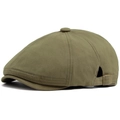Olive green cotton newsboy cap featuring a vintage paneled design and metal strap buckle - Adjustable / Olive Green