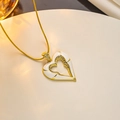 18K vergulde slangenketting met wit geëmailleerd hartvormig hangertje en kristallen - Witte Hart Ketting (526)