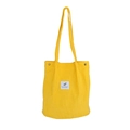 Borsa tote in velluto a coste giallo vivace con toppa a piuma e tracolle - Giallo