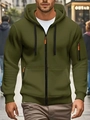 Close-up of military green men's zip hoodie with drawstring hood and sleeve pocket detail - M / Army Green
