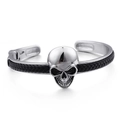 Bracciale punk da uomo in pelle intrecciata con teschio in acciaio inossidabile argento - Stile Intrecciato Nero con Teschio Argento Retro (KB99434-BD)