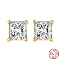 Detail of square-cut princess studs in S925 sterling silver with four-prong setting - 925 Silver / 14K Gold Plated