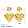 Hammered gold heart earrings in 14k plating with sparkling zircons and stainless steel - Heart Earrings