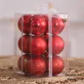Set of 12 red 6cm Christmas balls in shiny, matte, and glitter finish with white bow ribbon - Red