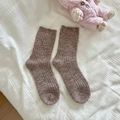 Morbide calze da donna in misto lana marrone mélange su sfondo di cotone bianco - Taglia Unica (EU 35-40) / Caffè Blue Mountain