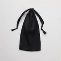 Single black satin drawstring gift bag with elegant ribbon closure for accessories - Black