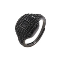 18K gold plated square ring featuring black crystal pavé and large central rectangular stone - Gun Black Black Zircon