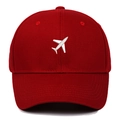 Classic burgundy cotton baseball cap with white airplane embroidery on a white background - Adjustable / Burgundy