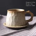 Japanese retro beige stoneware coffee cup and saucer set with 310ml capacity - Coffee Cup And Saucer - Off-white 310ml / Universal