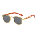Luxuriöse quadratische Sonnenbrille mit Gold-Strass-Rahmen und Holzbügeln - Goldrahmen Vollgrau