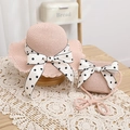 Pink straw hat and matching mini bag set with black and white polka dot bows - Pink Jewelry Set