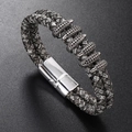 Men's retro braided leather bracelet with silver claw charms and magnetic clasp closure - Retro Mixed Grey & Silver