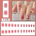 Faux ongles amande dégradé rose avec pointes French blanches et motifs de cœurs, modèle Y-278 - Dégradé Rose French Blanc Coeur (Y-278)