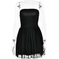 Sexy black strapless mini dress with shimmering fabric and pleated mesh skirt details - S / Black