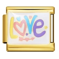 Italian charm link with gold frame and colorful LOVE design for DIY bracelets - Colorful Candy Style (ICJ976)