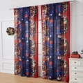 Detail of Christmas themed dark blue curtains featuring Santa Claus and reindeer prints - 140*100 / Blue Background Christmas Gifts