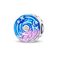 Detailed view of silver charm bead with blue enamel starry sky and yellow gemstone center - W-PAC1307 Night Water Lilies Oil Painting