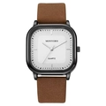 Montre à quartz carrée minimaliste avec bracelet en cuir marron et boîtier noir - Cadran Blanc Bracelet Marron