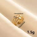 Detailed view of golden triple ripple open ring with shell inlays and size dimensions - Gold Ring White Inlay (J634-G-W)