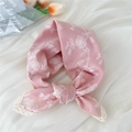 Pink cotton linen scarf with floral embroidery and white lace trim detail - Pink Flower Embroidery