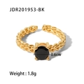 Detail of 18K gold stainless steel braided ring with 0.6cm black zircon stone - Gold With Black Zirconia (JDR201953-BK)