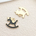 DIY rocking horse alloy charm in gold finish with black enamel detail for jewelry making - 1pc Black Rocking Horse