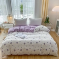 Minimalist purple and white duvet cover with lavender floral print in washed cotton - Purple Charm