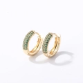 Pendientes de aro dorados de lujo con tres filas de circonitas verdes en pavé - Bañado en Oro de 16K Circonita Verde (Grande)