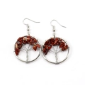 Detail of handmade Tree of Life earrings with silver wire and red jasper stones - 3cm / Silver+Red Stone