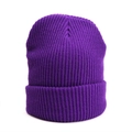 Deep purple ribbed knit beanie for winter featuring a thick cuff for extra warmth - One Size / Elastic / Deep purple