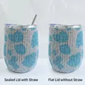 Blue and silver rhinestone 12oz wine tumbler with lid and straw options - Cow Pattern Sky Blue