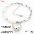 Bracciale in acciaio inossidabile con perle bianche e grande ciondolo a cuore - Bracciale Argento / Color Acciaio