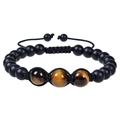 Adjustable woven bracelet with matte black beads and golden tiger eye stones - Tiger Eye Bracelet